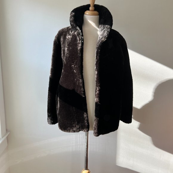 vintage 1980s faux fur brown coat size m - Picture 4 of 9